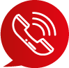 Weißer Telefonhörer, der Funkwellen aussendet, in einem roten Sprechblasen-Icon.