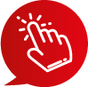Weiße Hand, die mit dem Zeigefinger auf einen imaginären Knopf tippt, in einem roten Sprechblasen-Icon.